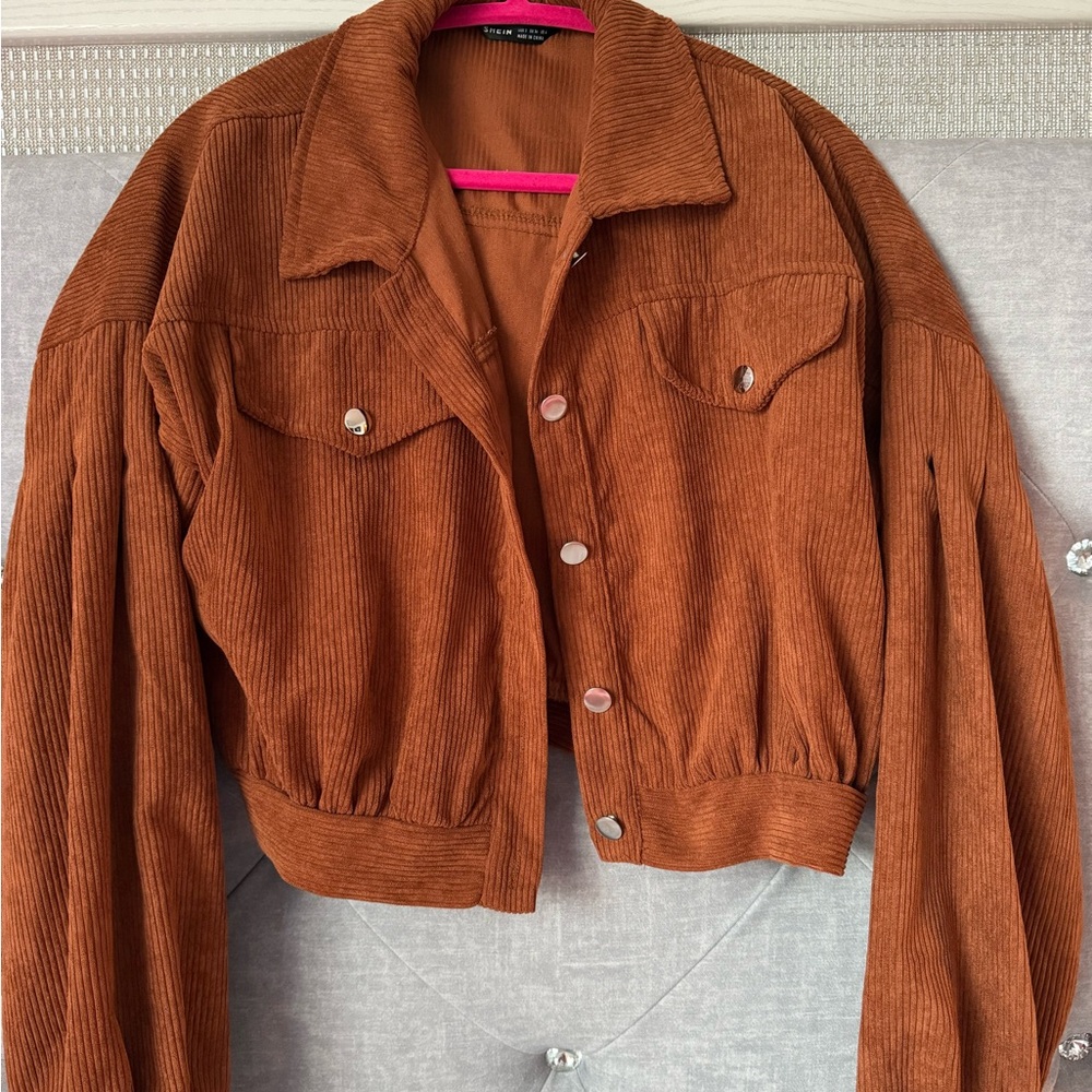 SHEIN Rust Corduroy Bomber Jacket